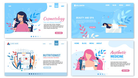 beauty proper nutrition services landing page set vector