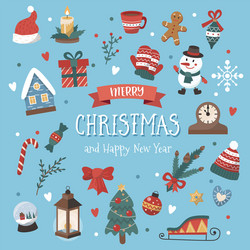 set christmas elements with text cute Vector Image
