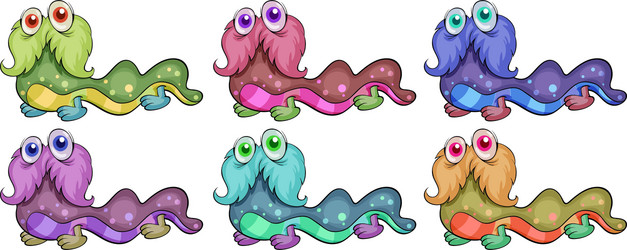 Six Strange Worm Monsters Vector Image