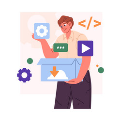 man working with backup systems at work cloud vector image