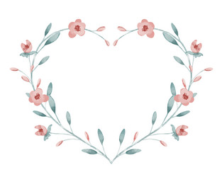 Watercolor Floral Heart Frame Vector Image
