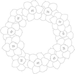 daffodil - narcissus flower outline wreath vector