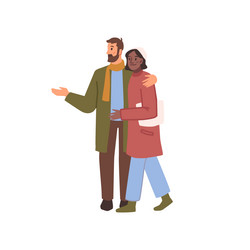 hugging couple man and woman in warm winter cloth vector