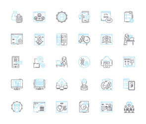 workstation computer linear icons set processor vector image
