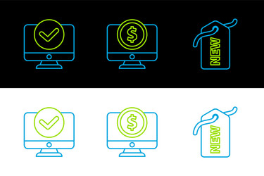 Set line price tag with new computer monitor vector