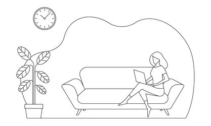 Woman sitting on a sofa or couch and working vector