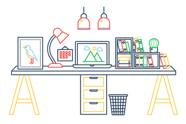 linear office table with computer workspace vector