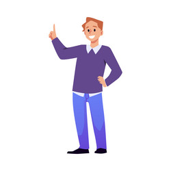 man with raised index finger flat vector