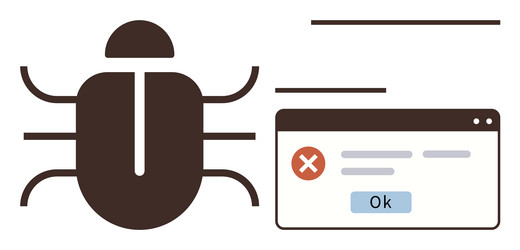 bug with error notification window representing Vector Image