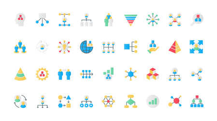 chart organization flat icons set hierarchy vector image