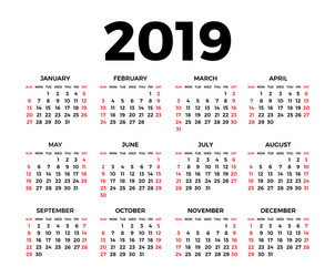 calendar for 2019 on white vector