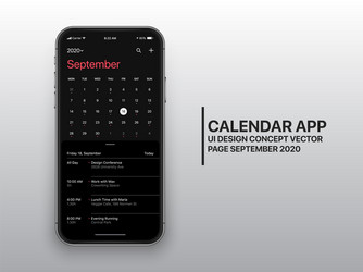 Design template dark mode calendar app ui ux vector