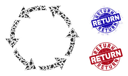 rotate ccw mosaic of shards with return textured vector image
