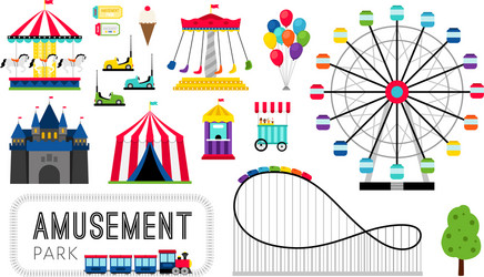 Amusement park entertainment icons elements Vector Image