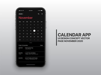 Design template dark mode calendar app ui ux vector