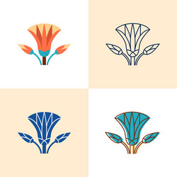 egyptian lotus icon set in flat and line style vector