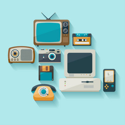 old electronic appliances gadgets and office vector