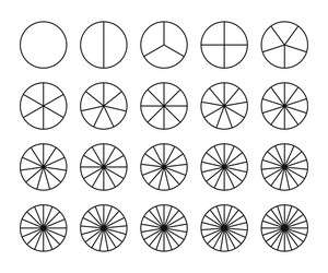 Segment 1 to 20 slice icons set or pie charts icon vector