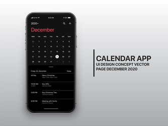 design template dark mode calendar app ui ux vector