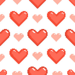 simple pixel hearts seamless pattern video game vector image