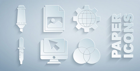 set computer monitor and cursor globe vector image