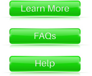 Faqs learn more help buttons green 3d icons vector