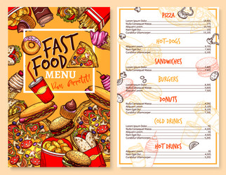 Fast food restaurant menu template Royalty Free Vector Image