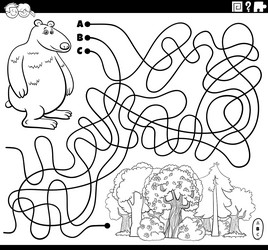 Maze with cartoon bear character and forest vector