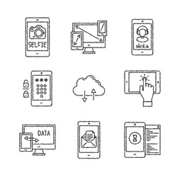 set of mobile tech icons and concepts in sketch vector image