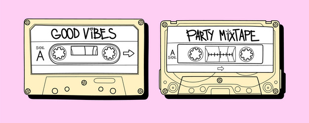 audio cassette tapes with notes 90s style vector