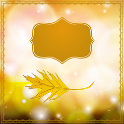 autumn card with falling leaf and bokeh lights vector