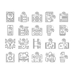 Data recovery computer processing icons set vector