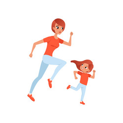 mother and her little daughter on morning jogging Vector Image