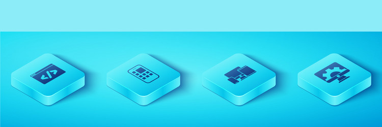 set isometric front end development mobile apps vector image