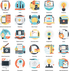 Web design and development flat icons set vector