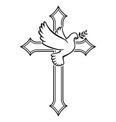 beautiful white peace dove on christian cross vector