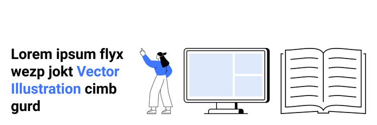 person pointing at text with computer monitor vector image
