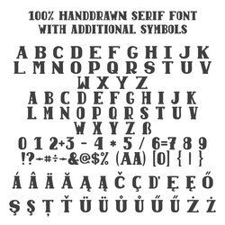 Sketched handdrawn font with additional symbols vector