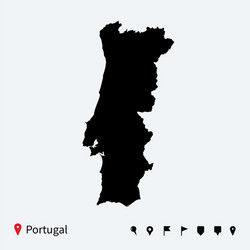 high detailed map of portugal with navigation pins vector