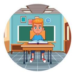 kid reading book in classroom vector