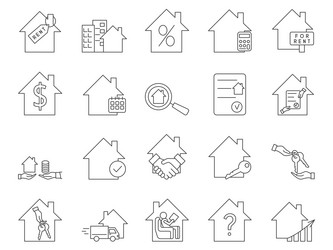 Property rental icons set editable stroke vector