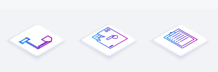 set isometric line judge gavel with shield vector image