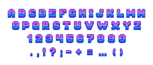 Retro pixel font 8 bit arcade game letters vector