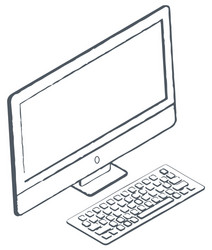 personal computer sketch monitor and keyboard vector image