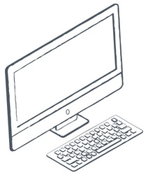 personal computer sketch monitor and keyboard vector