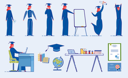 University or college student girl character set vector