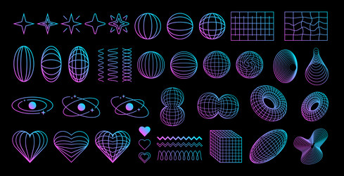 gradient retro shapes elements in y2k style vector image
