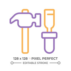 hammer and chisel two color line icon vector image