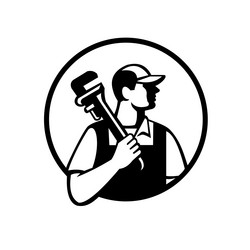 Plumber with Pipe Wrench Vector Image
