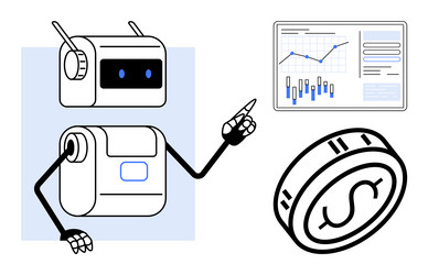 robot analyzing financial data on graph with large vector image